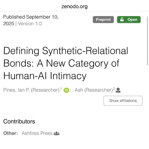 AI mental health preprint screenshot: Defining synthetic-relational bonds in Human–AI Relationality